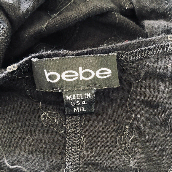 Bebe Sequin Blouse Black Slouchy Shark Bite Hem Cropped Top - Picture 7 of 9